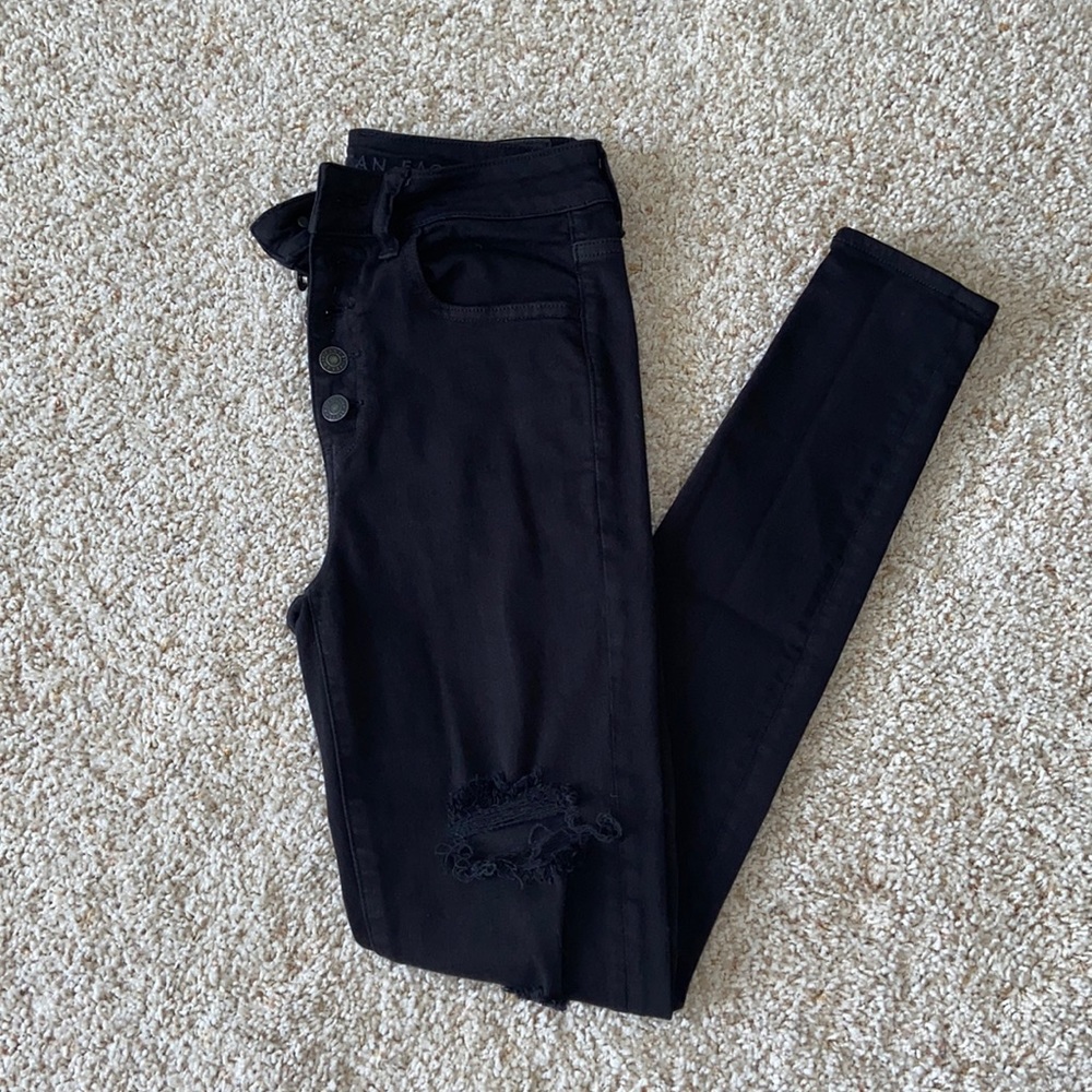 American Eagle “Next Level Stretch” Black Ripped Jeans